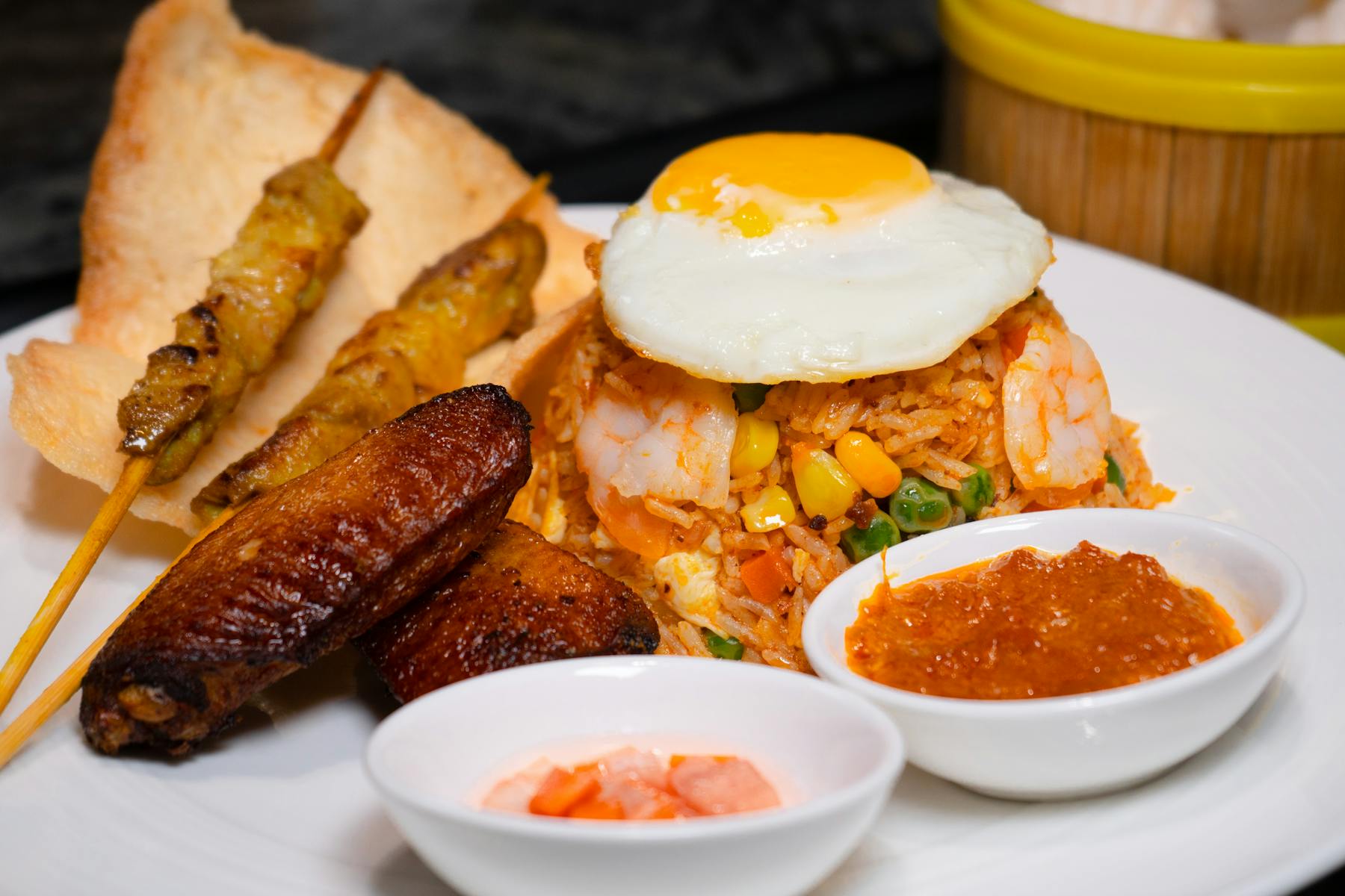 Fried rice with satay and sambal